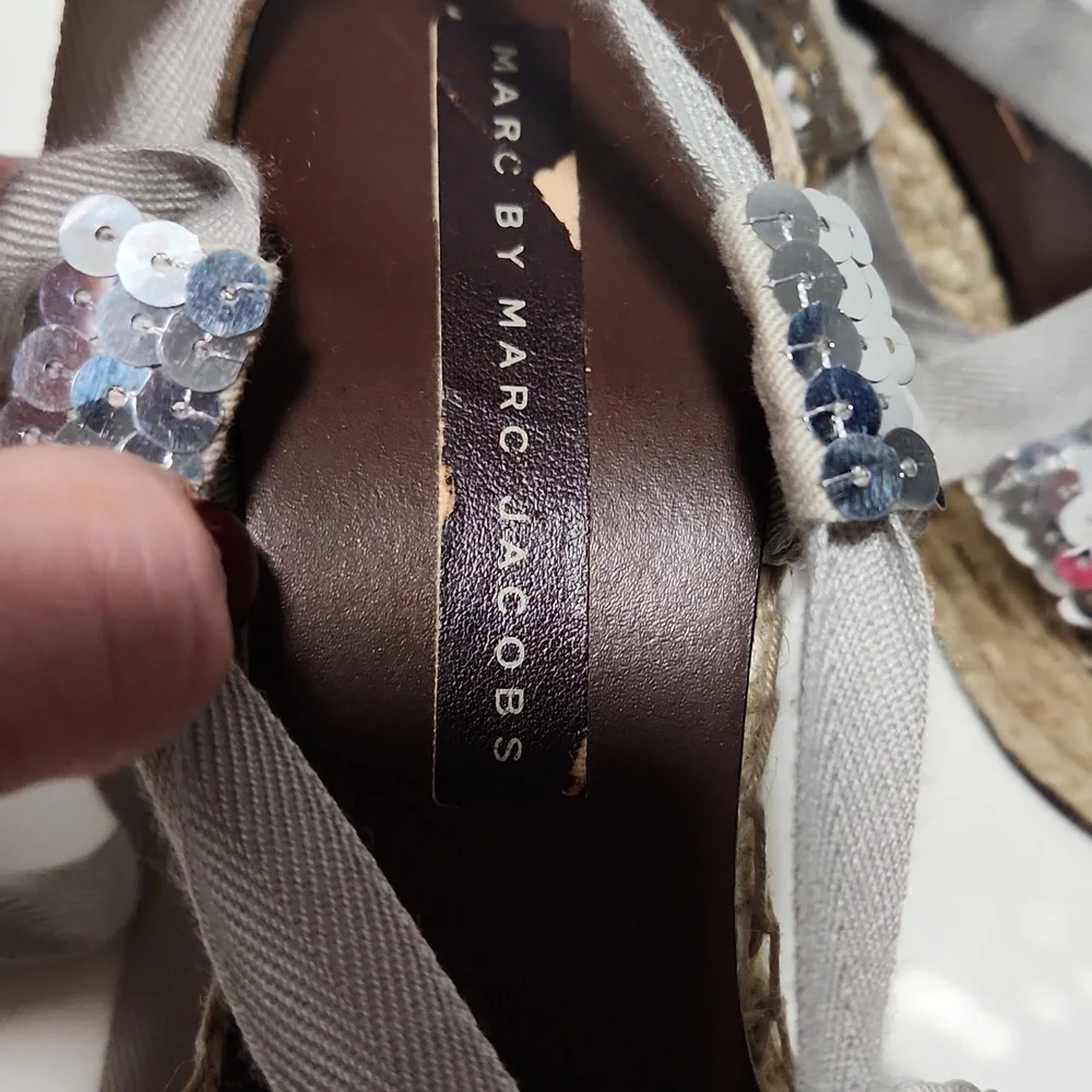 NWOT Marc by Marc Jacobs sequined wedge sandal with tie up ankles- size 39